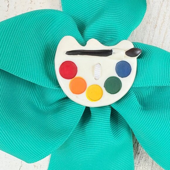 Vtg Artist's Palette Green Hair Bow Barette 90s - Picture 2 of 6